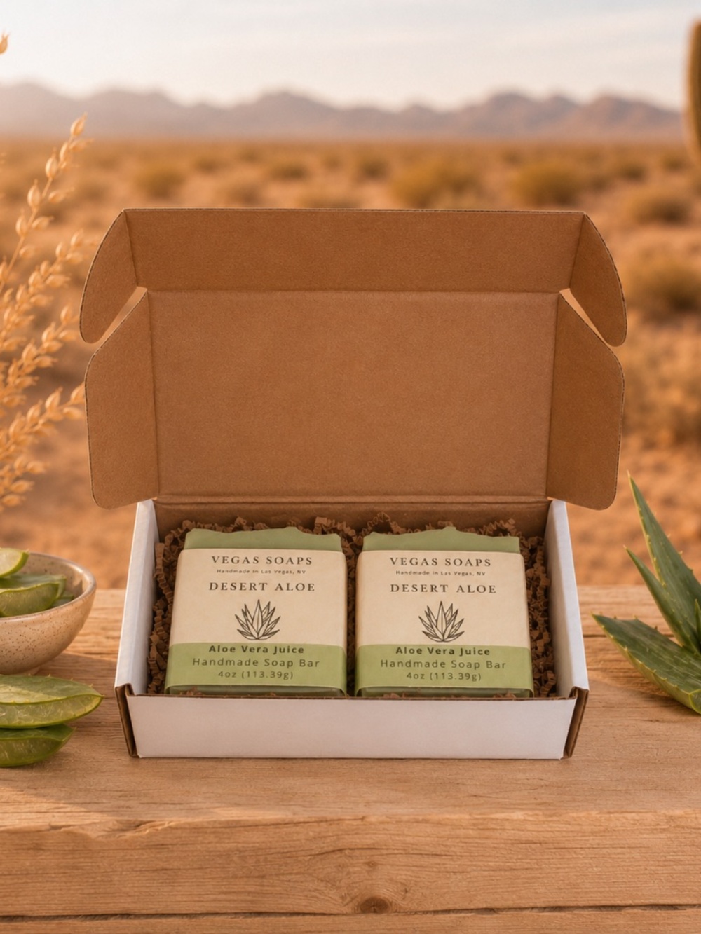 Vegas Soaps Desert Aloe Set Of Two Gift Box Handmade Bar Soaps With Aloe Vera